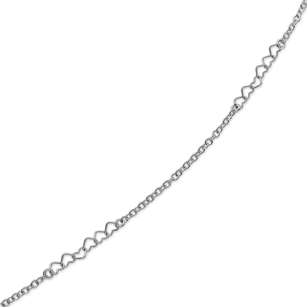 Silver ankelkedja rodiumpläterad med byte mellan kedja och 6 hjärtan. Längd 23+4 cm.