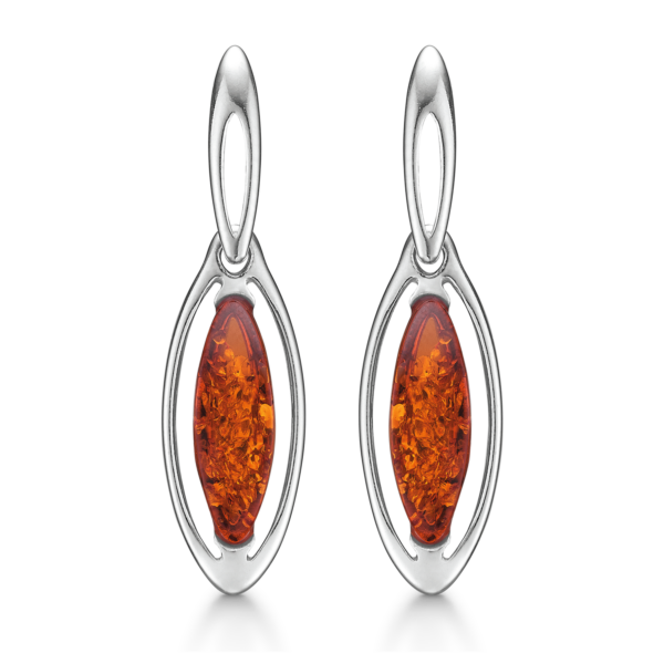 Bärnstensfärgade örhängen i silver. 18 x 7 mm.