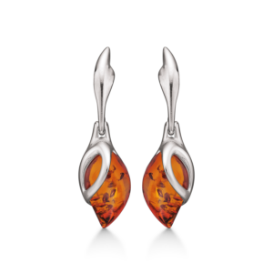 Rav øreringe i sølv