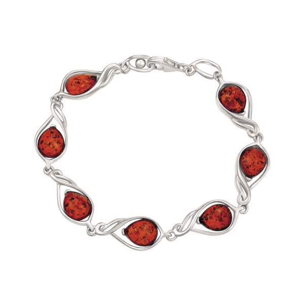 Silverarmband droppe med bärnsten Längd 17+4 cm