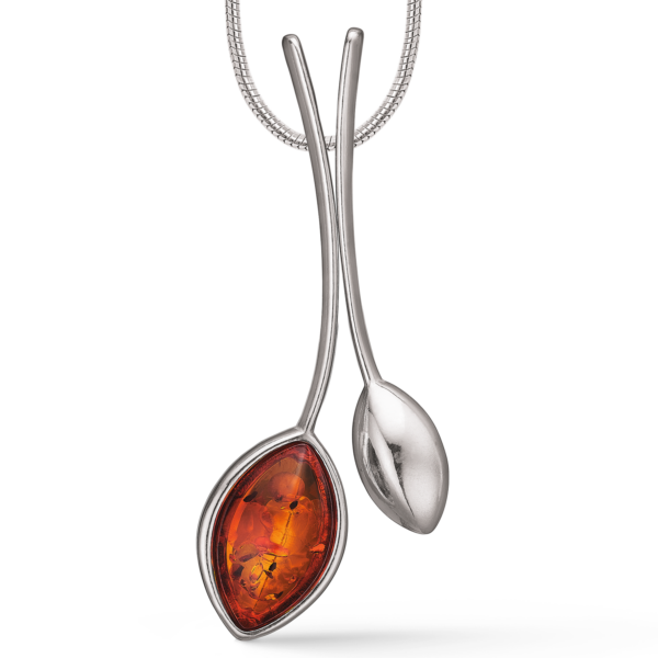 Bärnstenshalsband silver med 2 blad 45-50 cm