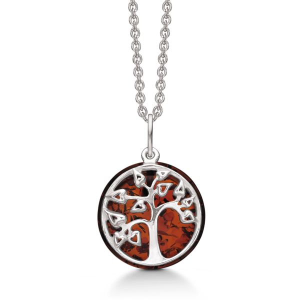 Stövring livets träd halsband i silver, med bärnsten - 42-45 cm