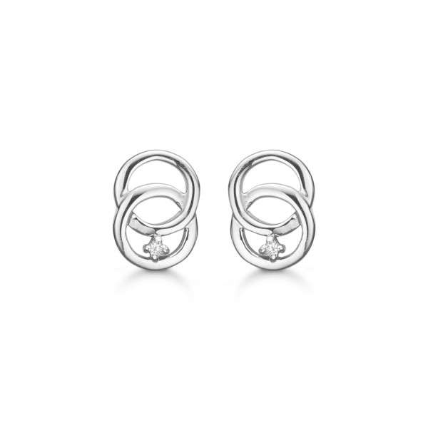 Silverörhängen rodiumpläterade dubbelcirkel med diamant. Diamant totalt 0,011 ct. w/pk1.