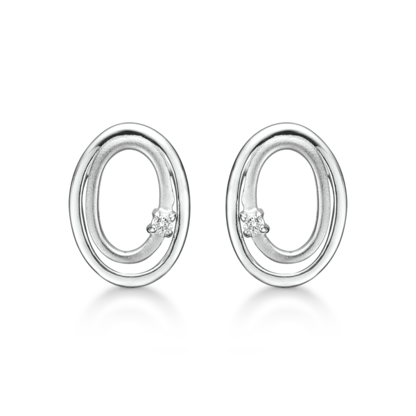 Silver öronproppar rodiumpläterade dubbel oval matt/blank med diamant.