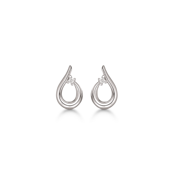 Silverörhänge rodiumpläterad rosett blank med diamant upptill.