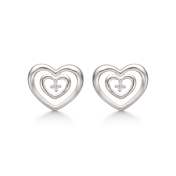 Silverörhänge rhodinerat dubbelt hjärta med diamant i mitten.