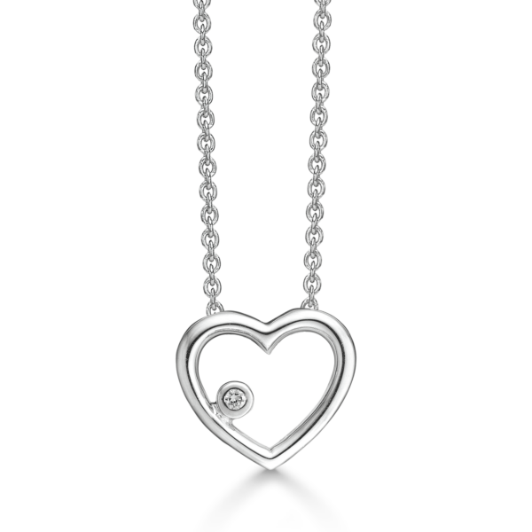 Hjärthalsband med diamant i silver 42-45 cm