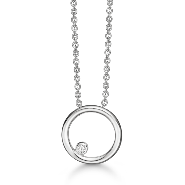 Silverhalsband rodiumpläterat öppen cirkel med diamant.