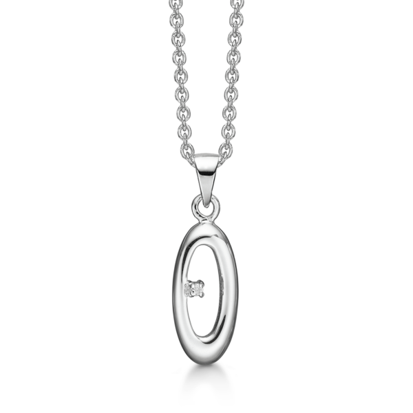 Silverhalsband rodiumpläterad oval med diamant 42-45 cm.