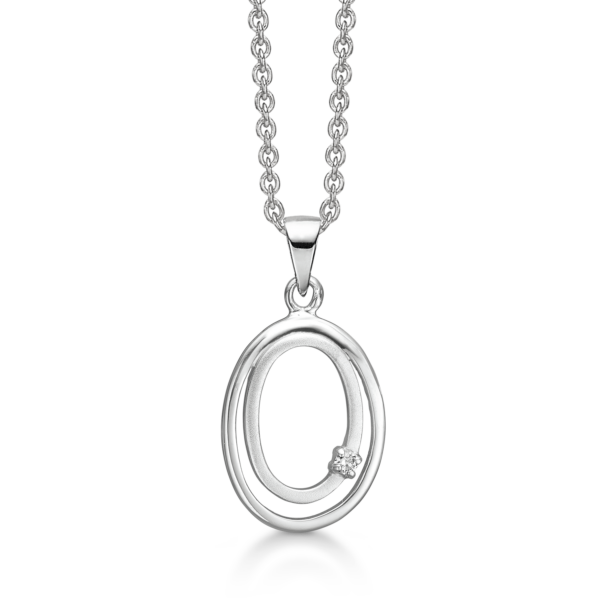 Silverhalsband rodiumpläterat oval dubbelmatt/blank med diamant 42-45 cm.