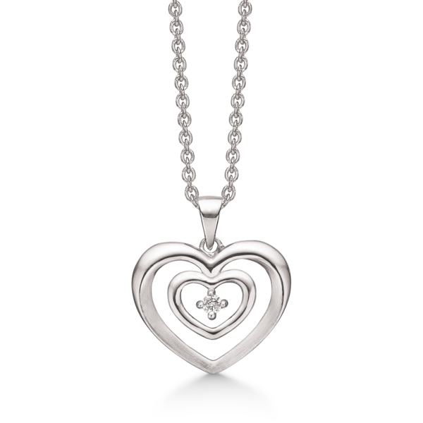 Dubbelt hjärthalsband med diamant i silver 42-45 cm