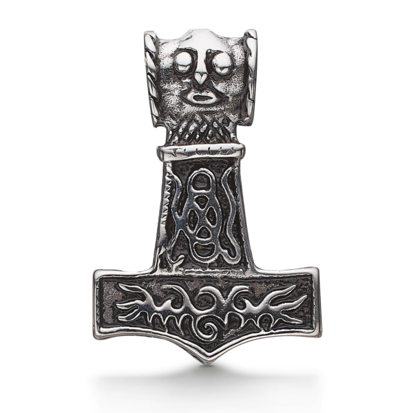 Thors hammare Mjølner hängande stål med huvud och spiraler Mått 25 x 38 mm.