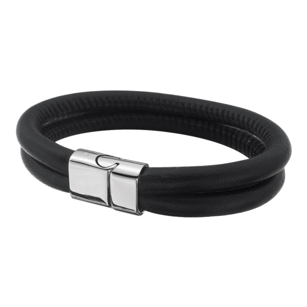 Stålarmband 2 st. läder med platt magnetlås. Längd 21 cm.