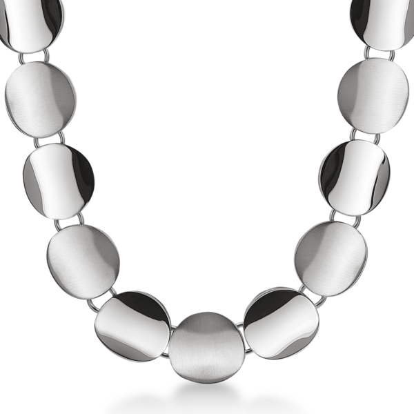 Stålhalsband runda länkar matt och blank. Längd 45+5 cm.