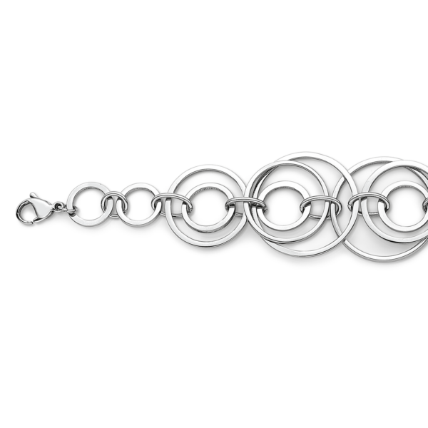 Stålhalsband flätade cirklar på gång. Längd 43+5 cm.