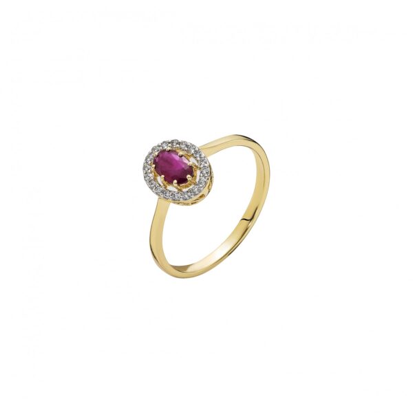 Guldring med rubin och diamanter 0,11 ct 585