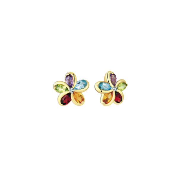 8 karat guld örhängen blomma med ametist, blå topas, citrin, granat, peridot och zirconia
