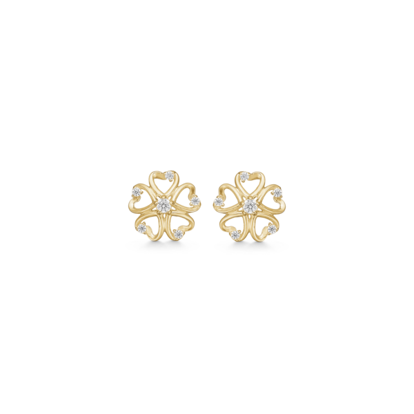 Dammring Hjärta/blommor nitar 8 karat Guld med zirconia stenar