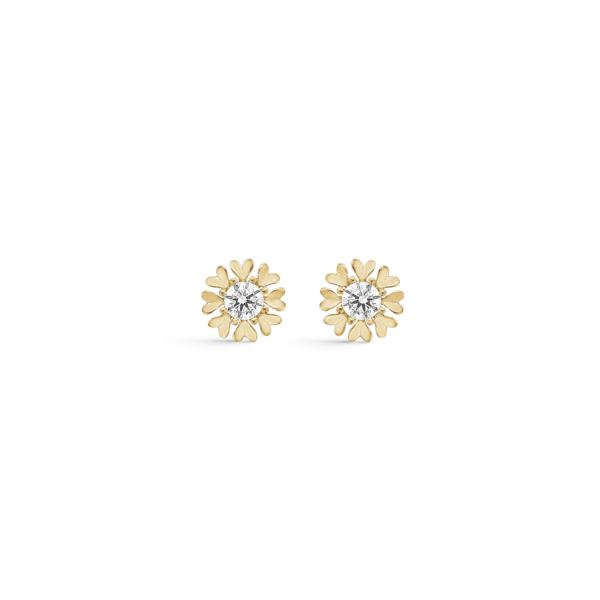 8 kt. guld öronproppar blomma med 8 hjärtan med facetterad zirkon. "Hjärtans blomma"