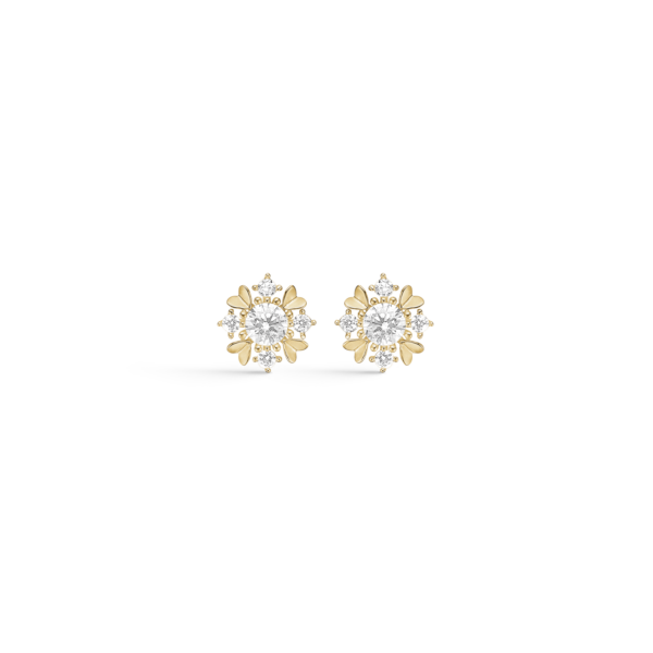 8 kt. guld öronproppar blomma med 4 hjärtan med fasetterad zirconia. "Hjärtans blomma"
