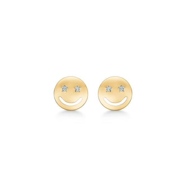 8 kt. guldörhängen cirkel med smiley med facetterad zirkon.