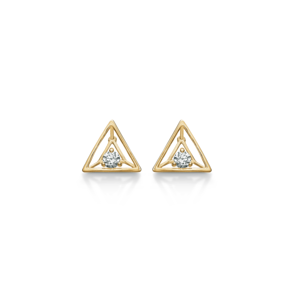 kt. guldörhängen triangel med 1 facetterad zirkon. Mått: 6,36 x 7,62 mm.