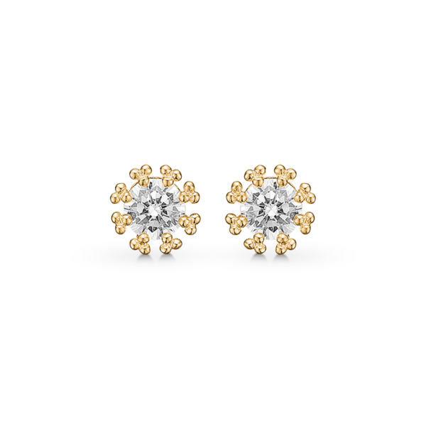 kt. öronproppar i rödguld 4 mm. synt. cubic zirconia i griphylsa 3 kulor