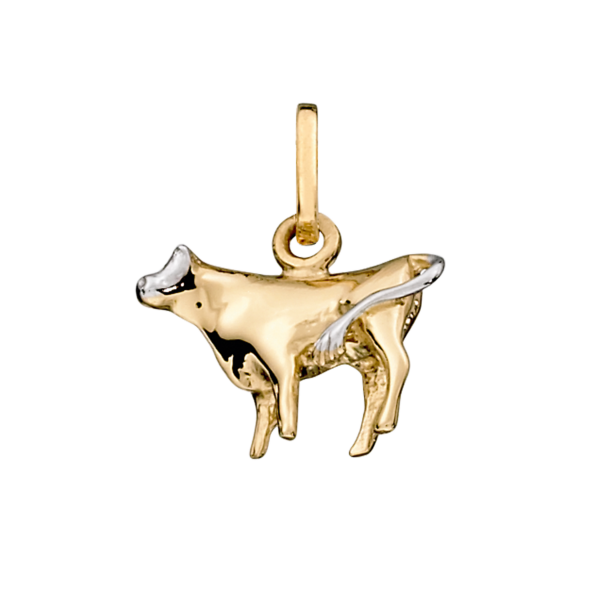 Stjärntecken Oxen 14 kt. guld med rhodiumhänge.