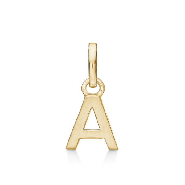 Bokstavshänge i guld A. Mått: 8 x 6 x 3,3 mm.