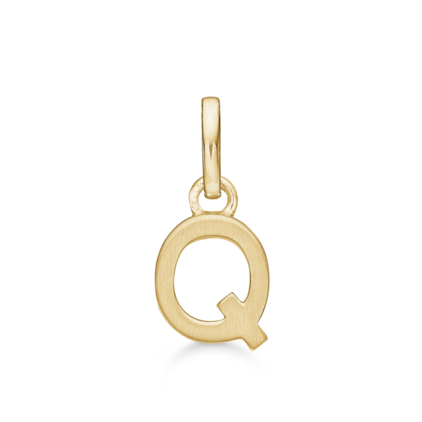 Bokstavshänge i guld Q. Mått: 7 x 6,2 x 3,3 mm.