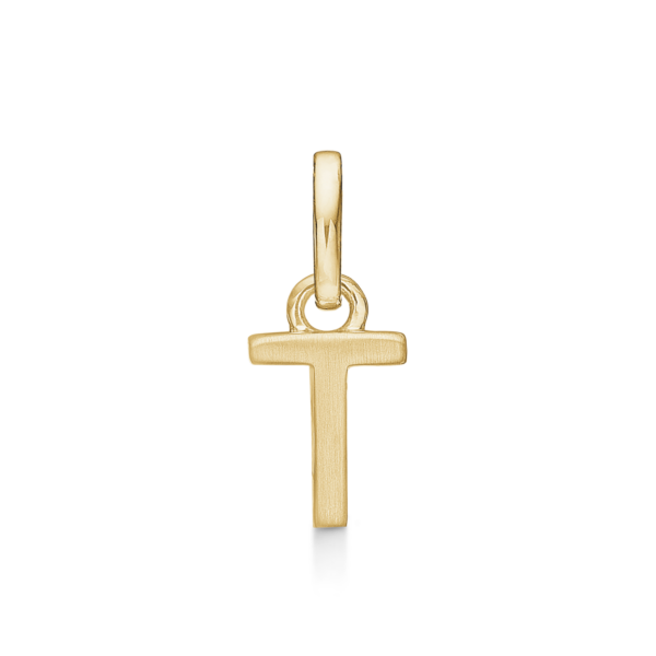 Bokstavshänge i guld T. Mått: 7 x 5,5 x 3,3 mm.