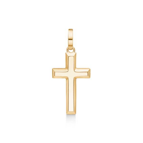 8 kt. guldhängande vinkelkors. Mått: 10 x 20 mm.