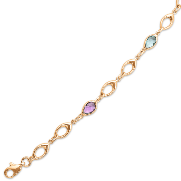 8 kt. armband oval länk med tjock i ena änden och med ametist och blå topas