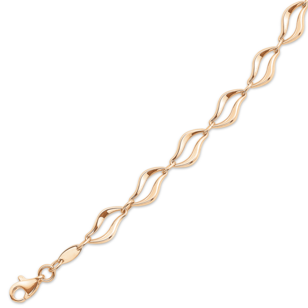 8 kt. armband 2 buggade rosetter med hål emellan Längd 18,5 cm.