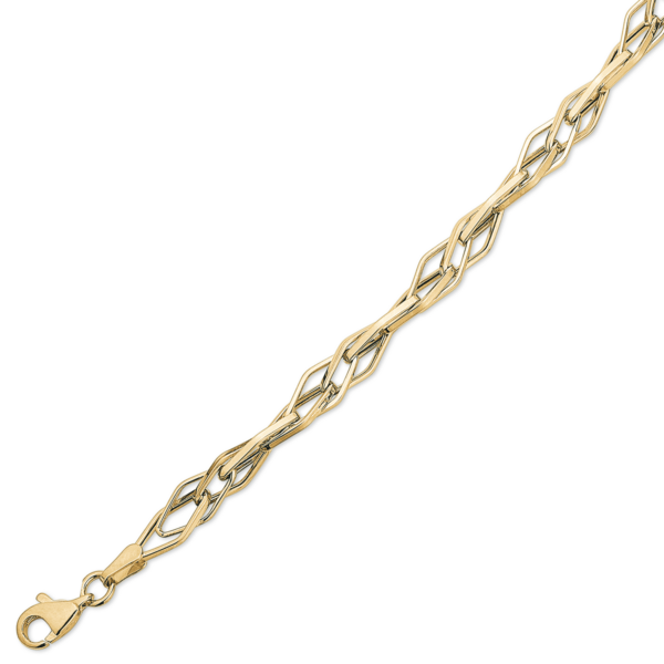 8 kt. guldarmband med kantiga länkar som är sammanflätade. Längd 18,5 cm.