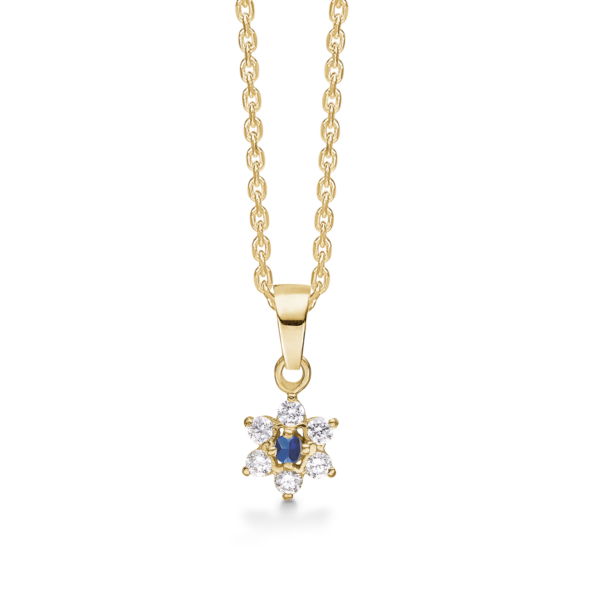 8 kt. roséguld halsband med safir och 6 facetterade zirkoner.