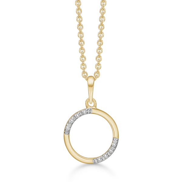 8 kt. guldhalsband cirkel med offset facetterade zirkoner