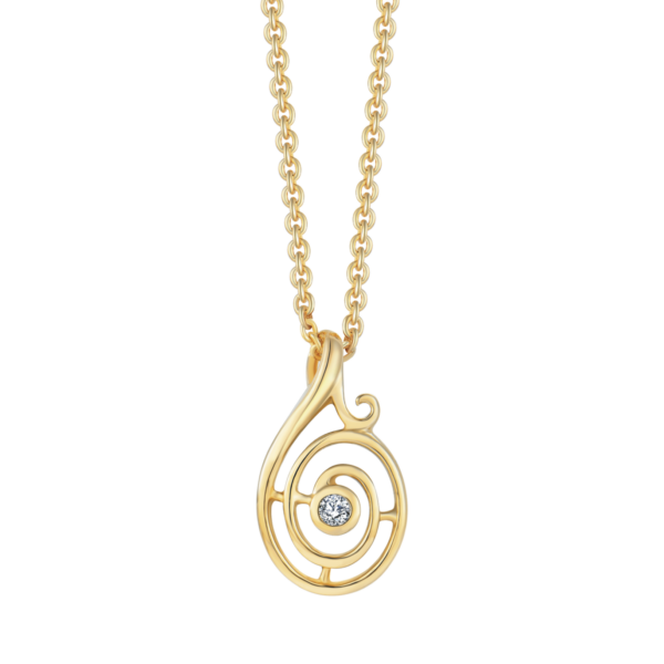8 kt guld halsband droppe av tvinnade ringar med zirconia i mitten
