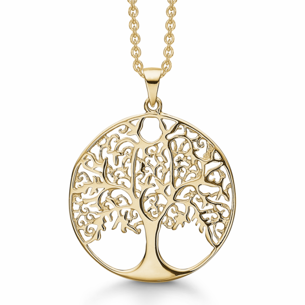 Livets träd 14 karats guldhalsband. Ø24 mm