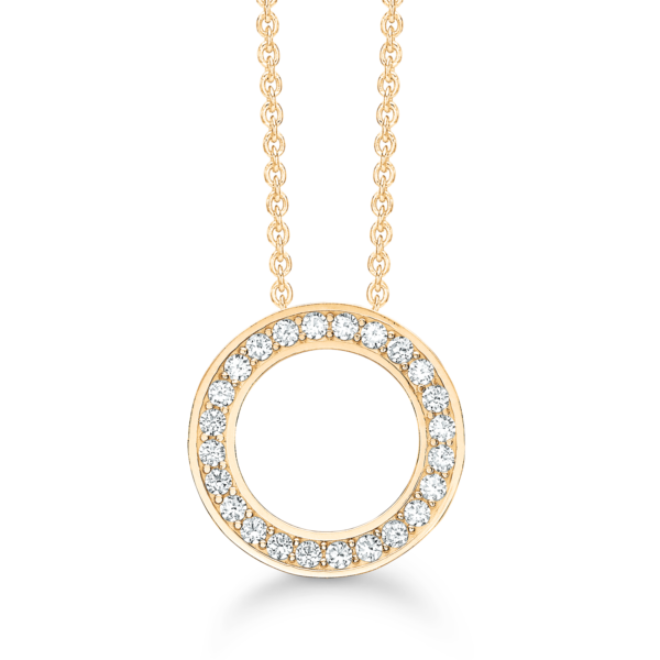 8 kt. guldhalsbandskrans med facetterad zirkon. Mått: 18 mm. i diameter.