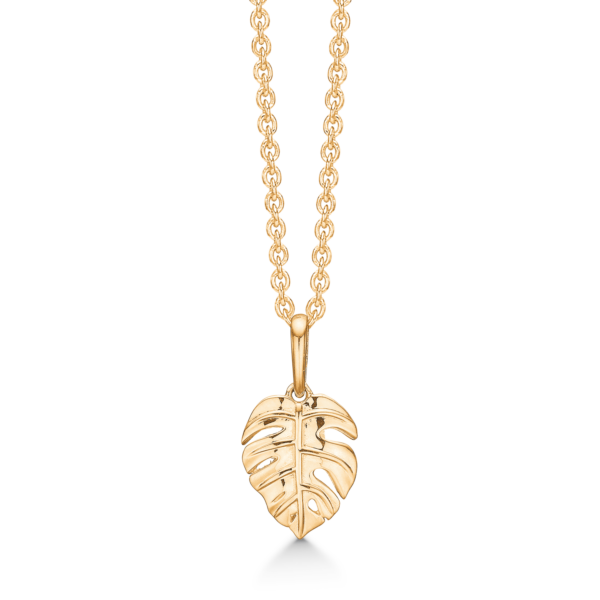 8 kt. bladguld halsband. Mått: 16,94 x 8,47 mm. Kedjan är silverförgylld i längd 42-45 cm.