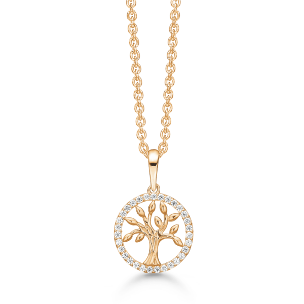 Støvring livets träd halsband i 8 karat guld, med zirkonstenar - 42-45 cm