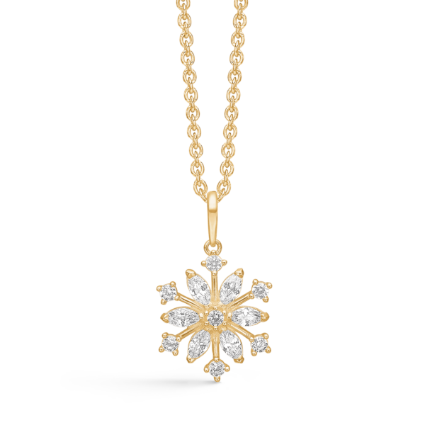 8 kt. guld snöflinga halsband med facetterade zirkoner.