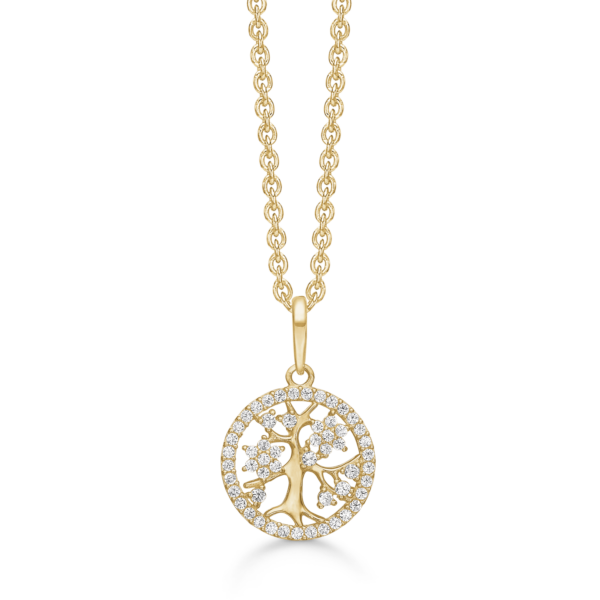Støvring livets träd halsband i 8 karat guld, med zirkonstenar - 42-45 cm