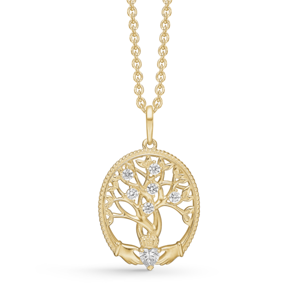 Stövring livets träd/händer halsband i 8 karat guld, med Zirconia stenar 42-45 cm