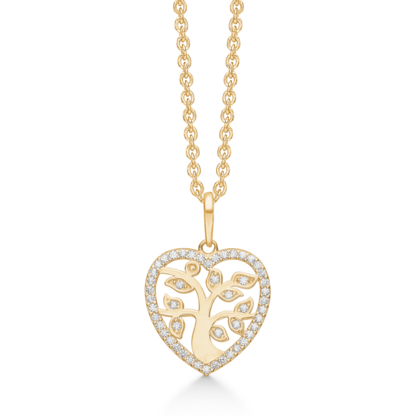 Støvring livets träd/hjärta halsband i 8 karat guld med Zirconia stenar 42-45 cm