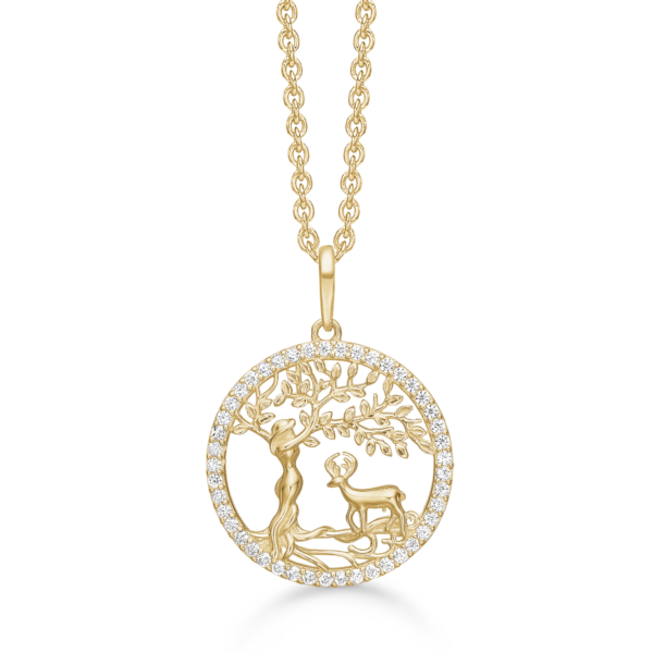 Støvring livets träd halsband i 8 karat guld med Zirconia stenar 42-45 cm