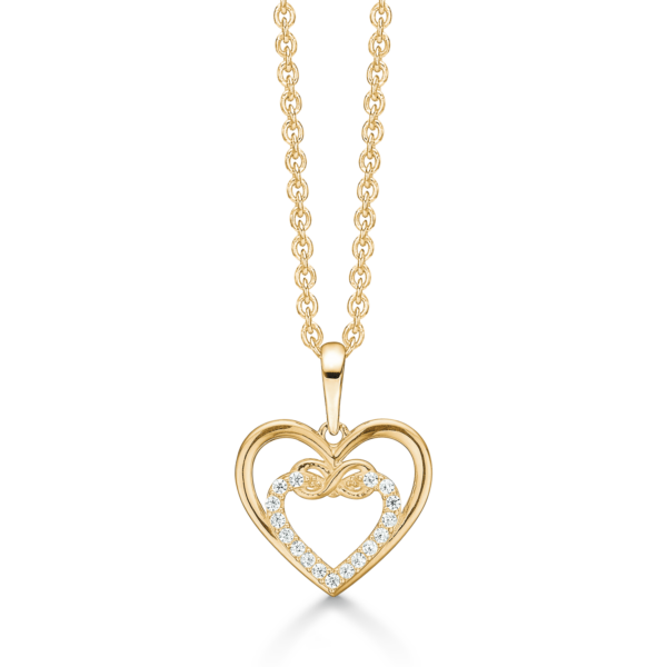 Dubbelt hjärta halsband i guld med Infinity tecken och sten 42-45 cm