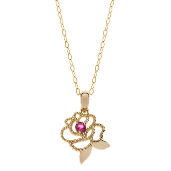 9 kt. guld halsband ros med rubin
