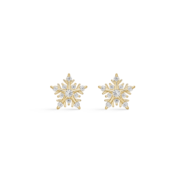 Dammring Snowflake guld öronnappar 14 karat, med vita stenar